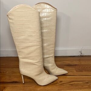 SCHUTZ Maryana Cream Croc-Embossed Heeled Boots